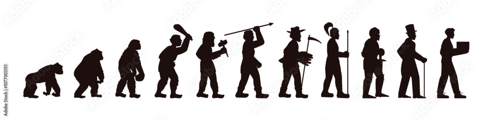 Human evolution vector infographics black silhouette, from monkey ...