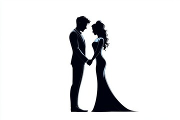 Poster - Simple silhouette of a couple holding hands, with clean lines and a single color on a white background