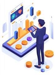 Poster - cost and quality control business strategy and project management concept businessman working on dig