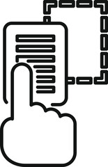 Fototapete - Finger scrolling on smartphone screen, connected to blockchain network, symbolizing data selection and transfer in modern technology