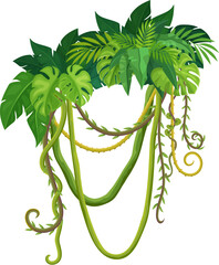 Wall Mural - jungle tropical forest vertical liana leaves. tropical nature vine shrub isolated cartoon vector bra