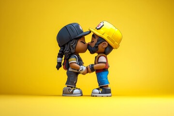 Aufkleber - A pixel art kiss between two characters with cute, blocky features, in retro game style against a simple background