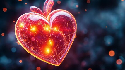 Poster - A glowing heart illuminated by vibrant lights against a dark abstract background