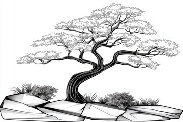 Leinwandbilder - Minimalist line drawing of a tree with simple, clean lines, capturing the essence of nature on a white background