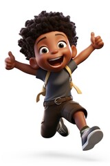 Wall Mural - Little kid black boy jumping smiling cartoon toy.