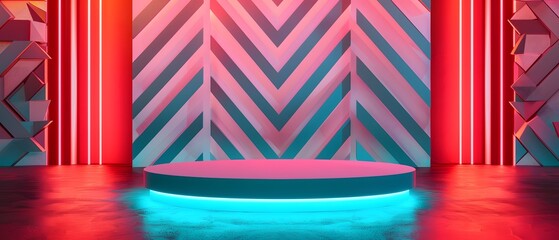 Poster - Modern Stage Design with Neon Lights and Geometric Patterns for Creative Events, Presentations, and Performances in Vibrant Colors