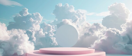 Wall Mural - Dreamy 3D Podium with Clouds for Product Showcase