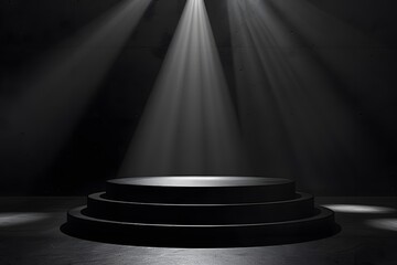 Poster - Dark Stage with Dramatic Lighting and Fog Hazes, Ideal for Theater Productions, Music Events, or Photography Sessions with a Focus on Emphasis and Atmosphere