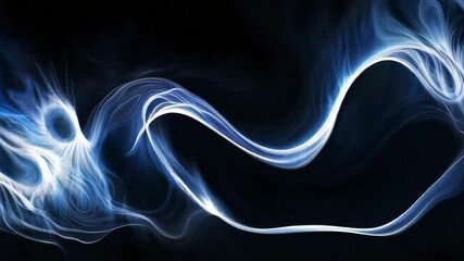 Poster - abstract blue energy flows gracefully, creating elegant curves and shapes against a black background