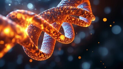 Poster - Glowing DNA strand with vibrant colors and shimmering particles in a scientific abstract setting