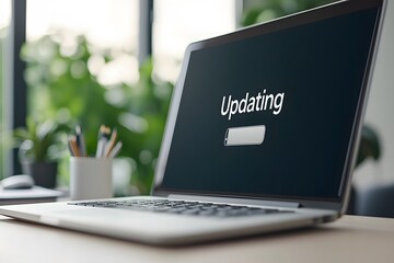 Fototapete - Laptop screen displaying software updating – Representing technology, system upgrades, and digital maintenance processes