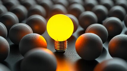 Aufkleber - Glowing light bulb among grey spheres, inspiration concept