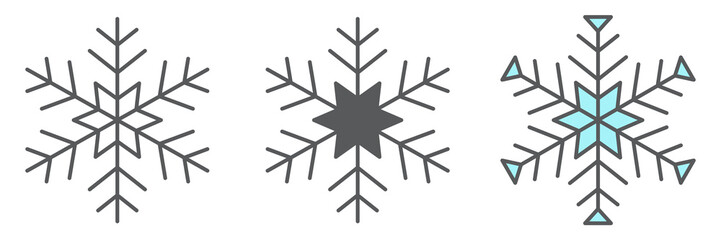 Poster - Snowflake line icon collection, winter and ice, snowflake vector icon set, vector graphics, editable stroke outline sign, eps 10.
