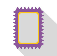 Poster - simple rectangular purple blank postage stamp with yellow border and serrated edges casting a long s