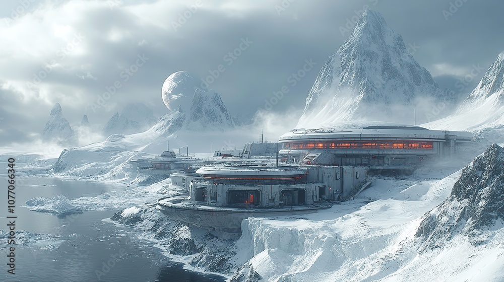 A sci-fi Antarctic research station in a dystopian future illustrates ...