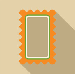 Poster - simple rectangular postage stamp with orange wavy edges, green and white inner border over beige bac