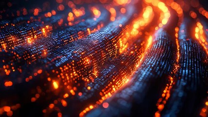 Poster - Close-up of glowing binary code waves, evoking themes of data flow, big data, and digital technology