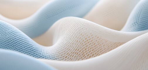 Poster - A soft, flowing fabric pattern featuring gentle waves of blue and cream colors, evoking a sense of tranquility and smoothness.