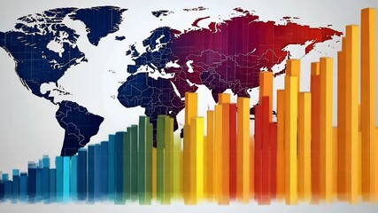 Poster - Colorful data visualization overlaid on a world map showcasing global statistics and trends