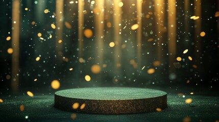 Leinwandbilder - A round platform with a dark green surface sits on a dark green background.