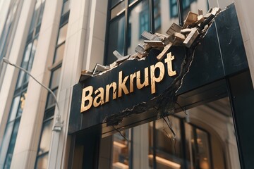 Fototapete - Building labeled ‘Bankrupt’ in bad condition – Representing financial struggles, business failure, and economic decline