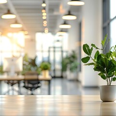 Poster - Modern Office with Green Plants in Bright Environment