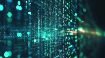 Poster - Digital abstract technology green data matrix with broad connection concept background wallpaper AI generated image