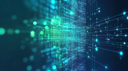 Poster - Digital abstract technology green data matrix with broad connection concept background wallpaper AI generated image