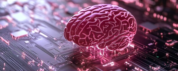 Aufkleber - Artificial intelligence brain floating over motherboard circuit
