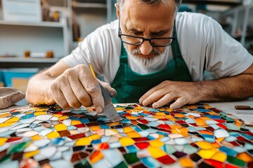 Aufkleber - Glass artist crafting a colourful stained glass piece – Showcasing creativity, craftsmanship, and vibrant art in glassmaking