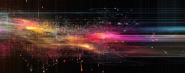 Poster - Abstract data stream flowing through cyberspace with streaking lights