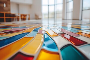 Aufkleber - Glass artist crafting a colourful stained glass piece – Showcasing creativity, craftsmanship, and vibrant art in glassmaking