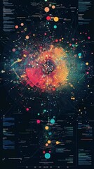 Poster - Complex data visualization showing interconnected information flowing from central hub