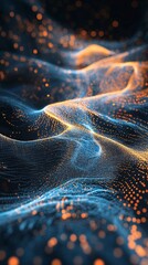 Poster - Futuristic orange and blue particles flowing on dark background