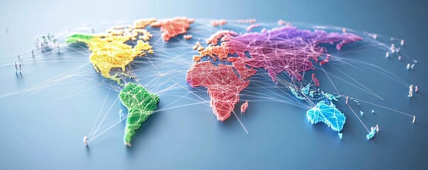 Poster - Global network connecting continents, international communication and business, world map