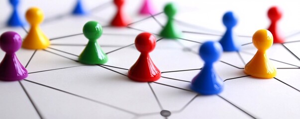 Poster - Colorful pawns representing network connections and social interactions