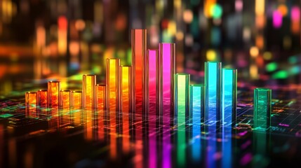 Poster - Colorful Digital Graph with Vibrant Bars and Fluctuating Data Visualizations, Reflecting Modern Technology and Business Analytics Trends