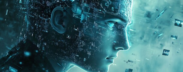 Aufkleber - Artificial intelligence processing data in a futuristic cyberspace