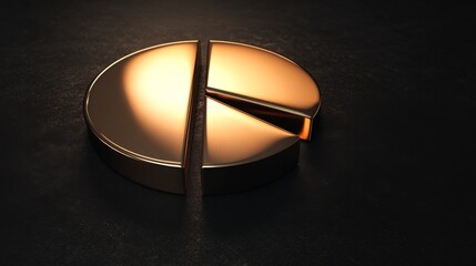 Aufkleber - Golden Pie Chart Symbolizing Profit Distribution, Revenue Allocation, Business Analytics, and Financial Growth in a Dark Environment with Reflective Surface.