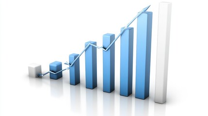 Poster - Dynamic Growth Chart Illustrating Business Progress with Ascending Data Bars and an Arrow on a Clean White Background for Financial Analysis