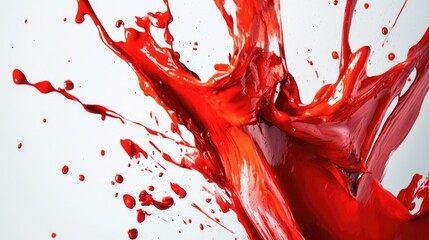 Poster - Dynamic Splash of Red Paint on a Clean White Background Capturing Colorful Motion and Energy in an Artistic Abstract Composition