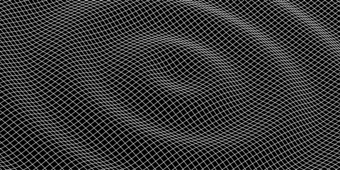 Poster - Waves of particles. Lines technology background. Pattern for presentations. Liquid waves abstract template. Vector illustration