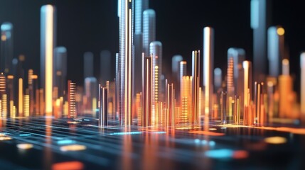Poster - Abstract representation of digital cityscape with bright illuminated columns in a futuristic environment showcasing technology and innovation in a vibrant atmosphere
