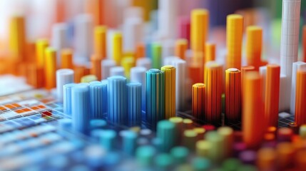 Poster - Colorful Abstract Data Visualization with 3D Bar Graphs Representing Insights and Trends in an Engaging, Vibrant Design for Marketing and Analysis Purposes