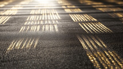 Poster - Abstract Close-up of Textured Surface with Golden Lines Reflecting Light, Creating a Unique Pattern of Shadows and Highlights for Artistic or Decorative Use