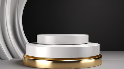 Poster - White marble pedestal with gold in the studio room, mockup stand for presentation.
