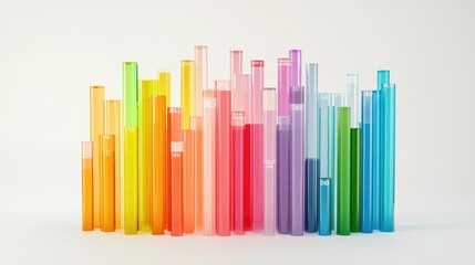 Poster - Vibrant Colorful Glass Tubes in Various Heights Creating a Lively Abstract Display for Visual Arts and Creative Projects