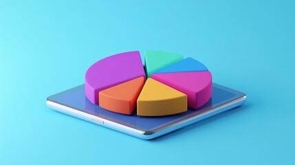 Poster - Colorful Pie Chart on a Tablet Device with a Blue Background for Business Analysis and Financial Data Representation