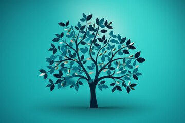 Poster - Elegant minimalist emerald green tree silhouette with simple lines on a clean background