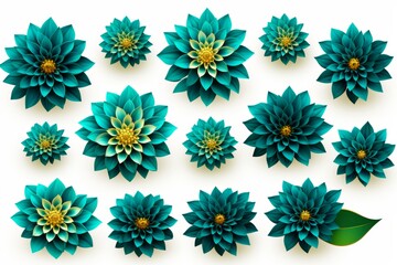 Poster - Elegant emerald flower silhouettes arranged in a symmetrical pattern for a captivating design